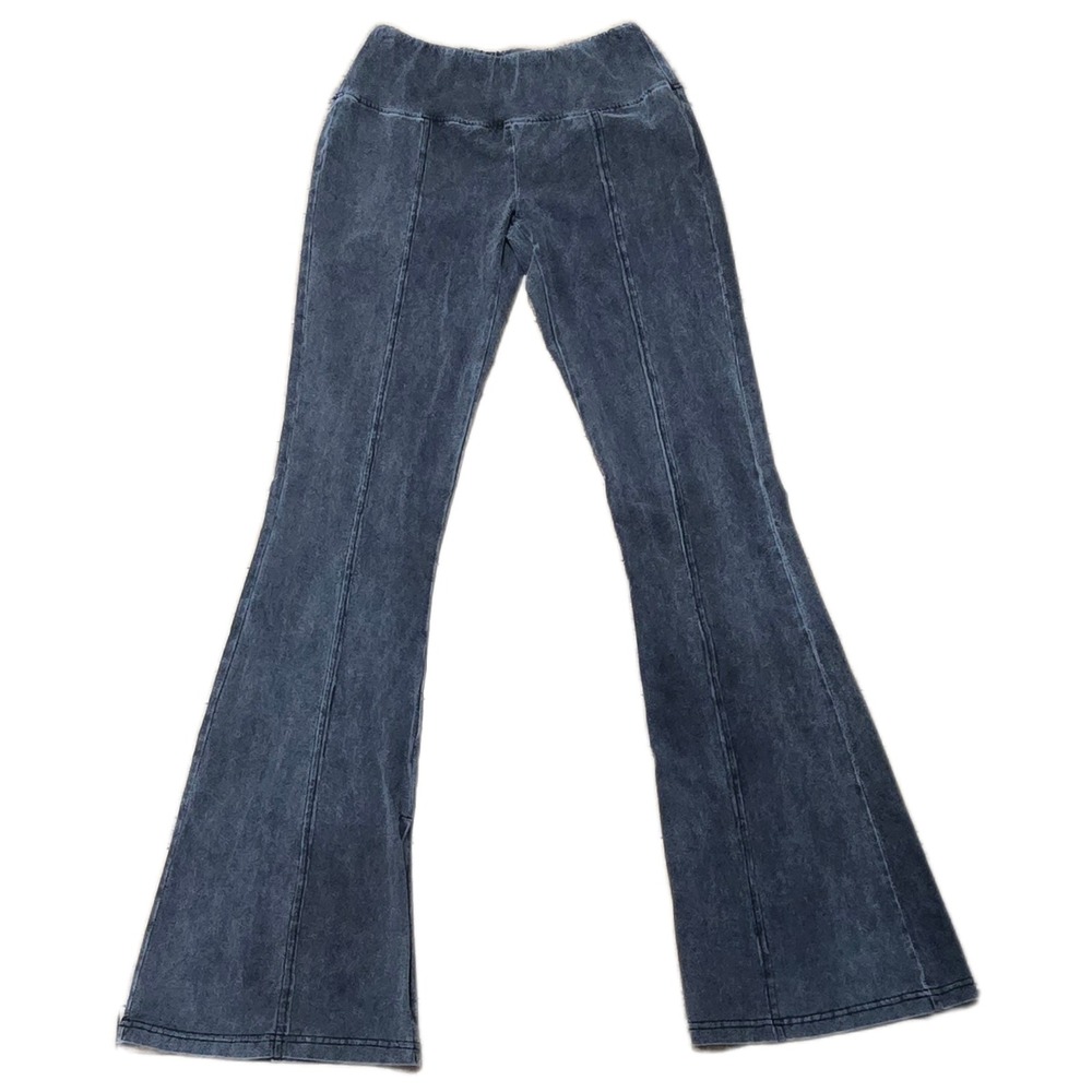 Vanilla Sky ANWND Womens Acid Wash Flare Leggings Seamed Split Hem Small NWT‎